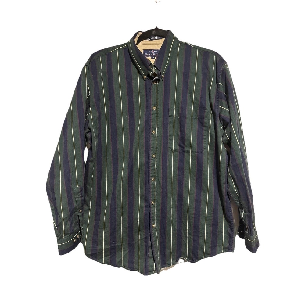John Ashford Striped Button Up Long Sleeve Preppy Shirt Mens Medium